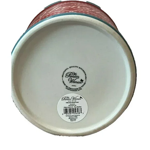 s-l400.jpg Pioneer Woman Flea Market Utensil Crock Red White Polka Dot Stoneware Gift NEW main image 1